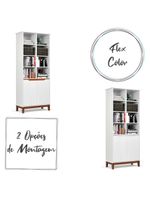Livreiro Ej Flow 2 Portas 6 Prateleiras Com Pés Madeira Branco