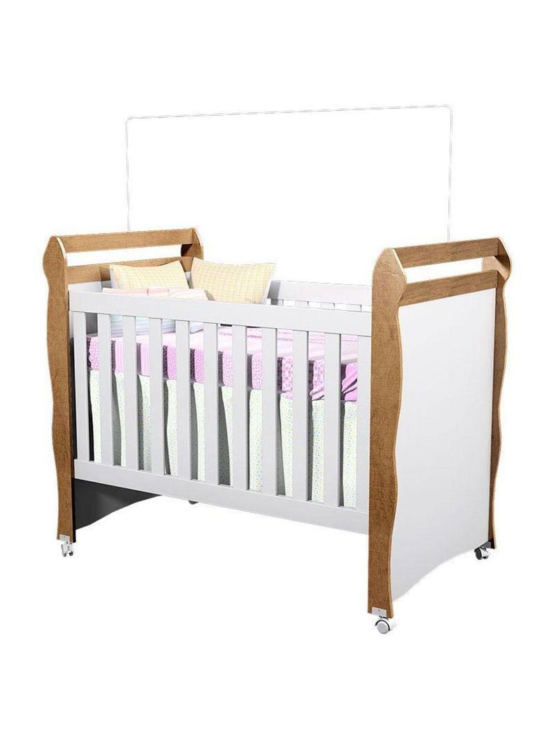 Quarto De Bebê Mariah 3p Com Berço Mirelle Branco Acetinado Amadeirado - Carolina