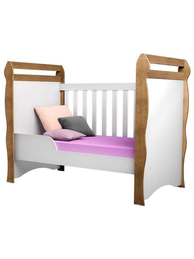 Quarto De Bebê Mariah 3p Com Berço Mirelle Branco Acetinado Amadeirado - Carolina