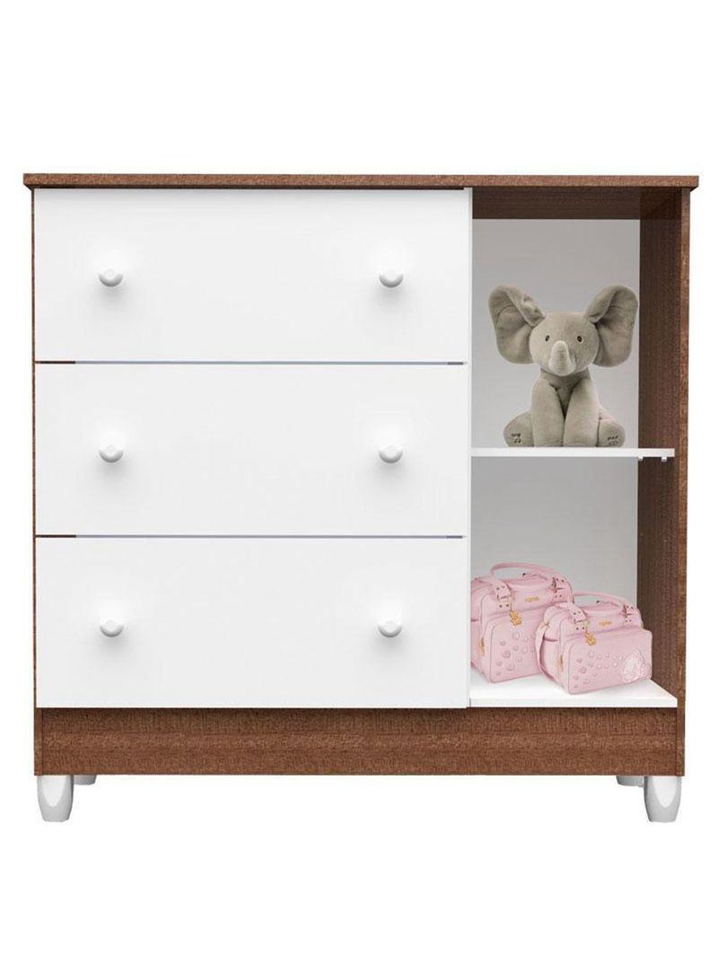 Quarto De Bebê Mariah 3p Com Berço Mirelle Branco Acetinado Amadeirado - Carolina