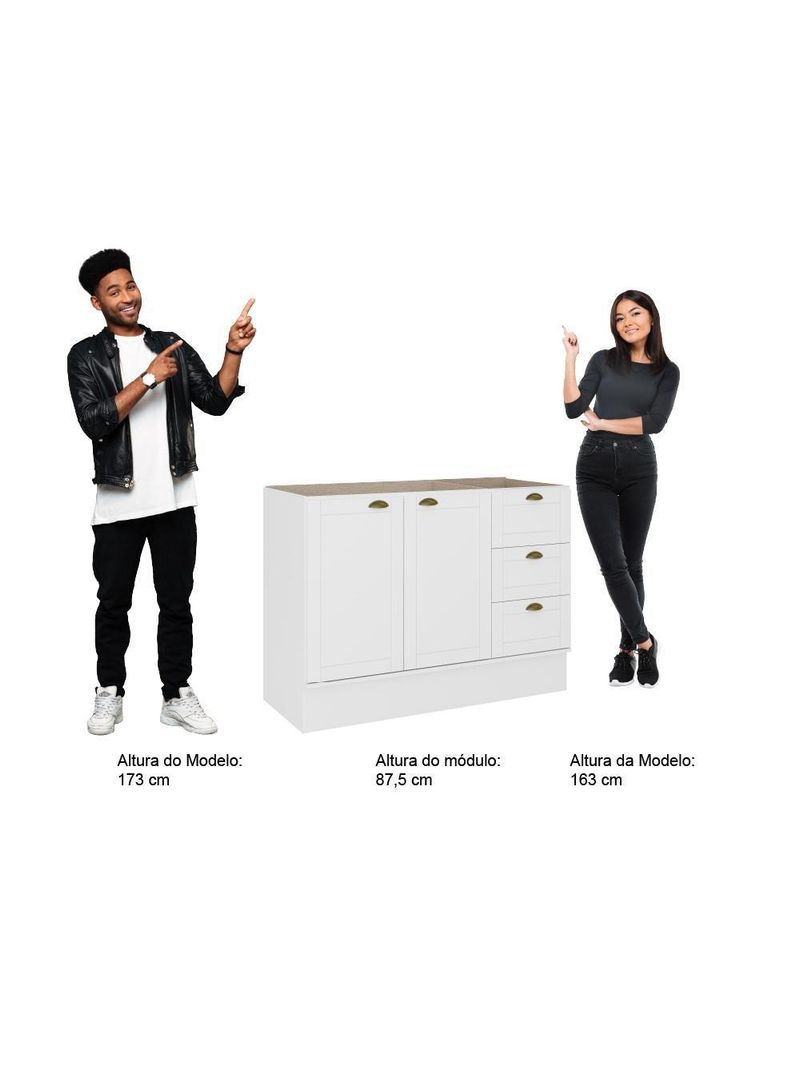 Balcão Gabinete Pia Milla 2 Portas 3 Gavetas Branco Carraro