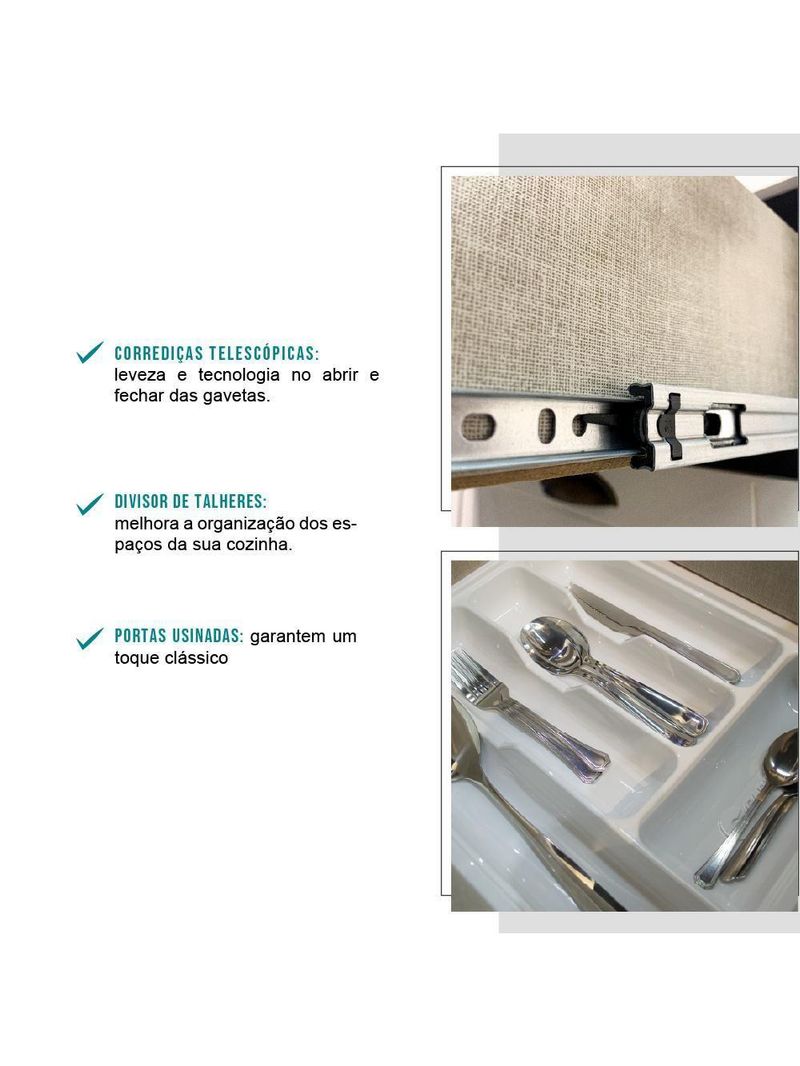 Balcão Gabinete Pia Milla 2 Portas 3 Gavetas Branco Carraro