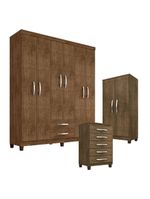Guarda Roupa Casal Modena Com Cômoda Cannes 5 Gavetas E Armário Multiuso Recife Malbec - Incorplac