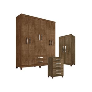 Guarda Roupa Casal Modena Com Cômoda Cannes 5 Gavetas E Armário Multiuso Recife Malbec - Incorplac