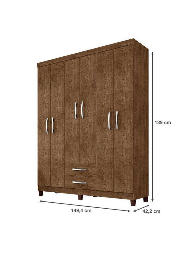 Guarda Roupa Casal Modena Com Cômoda Cannes 5 Gavetas E Armário Multiuso Recife Malbec - Incorplac
