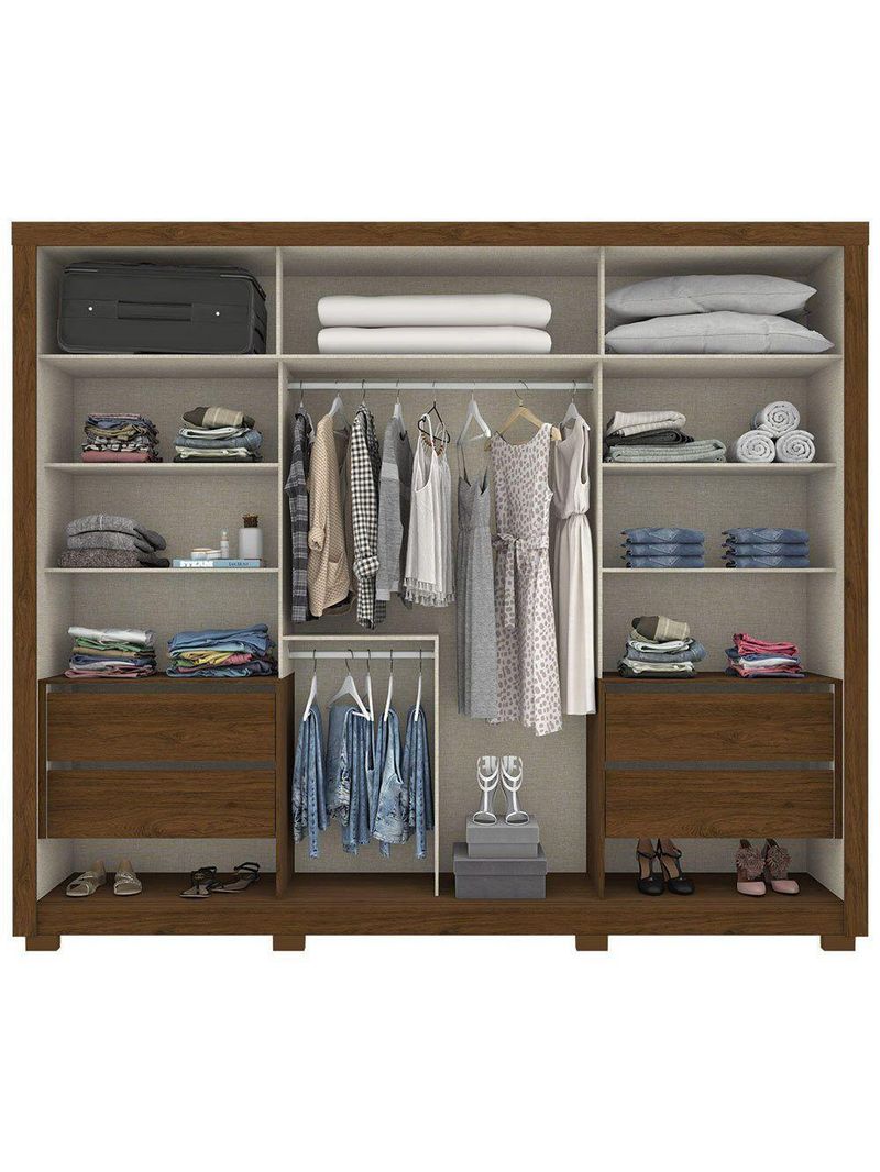 Guarda Roupa Casal Henn 2 Portas de Correr 4 Gavetas Thor Castanho