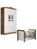 Berço Americano Lara E Guarda Roupa Ariel 4 Portas Branco Acetinado Amadeirado – Carolina
