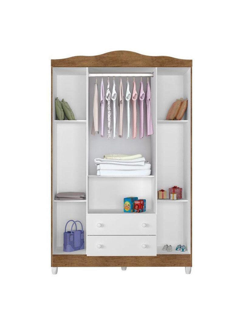 Berço Americano Lara E Guarda Roupa Ariel 4 Portas Branco Acetinado Amadeirado – Carolina