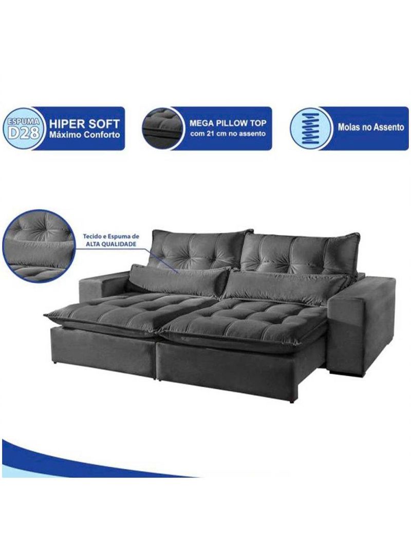 Sofá Máximo 4 Lugares Retrátil Reclinável Cinza