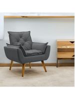 Poltrona Opala Conforto Aconchego Tecido Linho E Pés Palito Preto