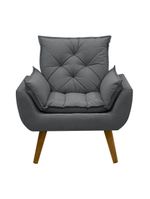 Poltrona Opala Conforto Aconchego Tecido Linho E Pés Palito Preto