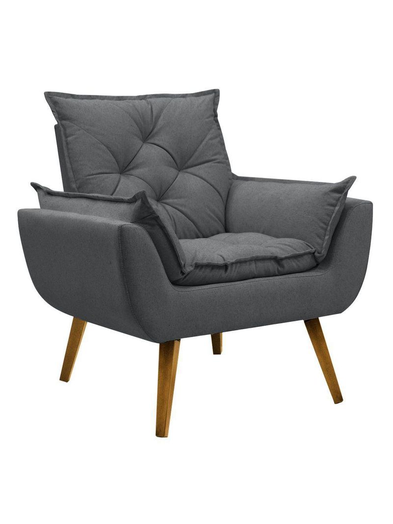 Poltrona Opala Conforto Aconchego Tecido Linho E Pés Palito Preto