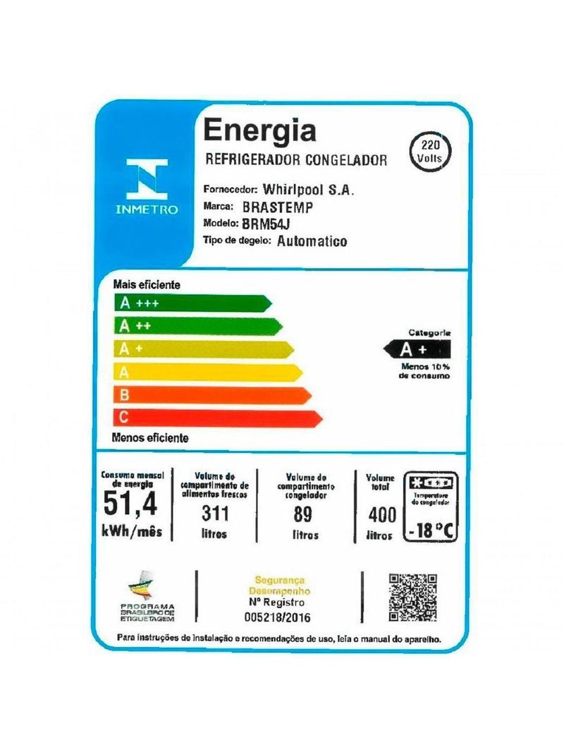 Geladeira Brastemp Frost Free Duplex 400L BRM54JBBNA - 220V