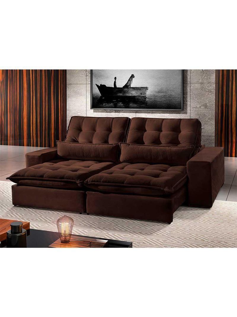 Sofá 5 Lugares Retrátil E Reclinável Bruna 290m Veludo Móveis Mix Marrom