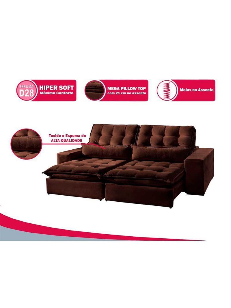 Sofá 5 Lugares Retrátil E Reclinável Bruna 290m Veludo Móveis Mix Marrom