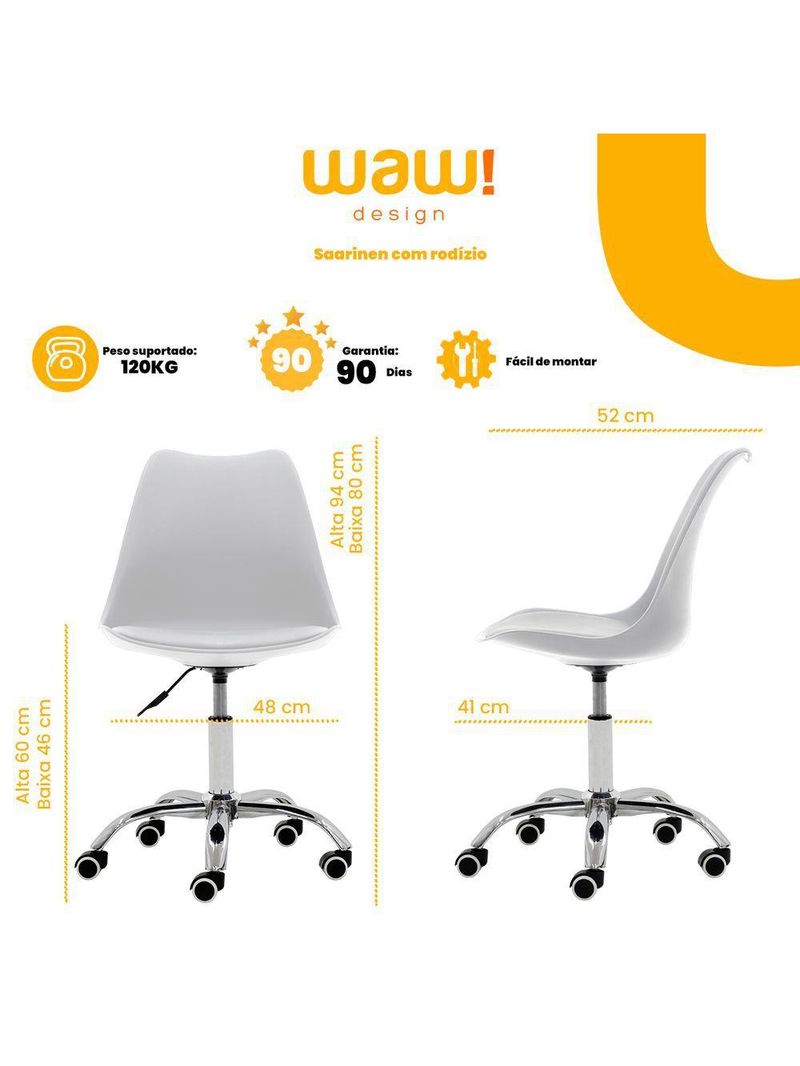 Cadeira Office Giratória Saarinen Com Altura Ajustável Para Escritório E Estudo Branca