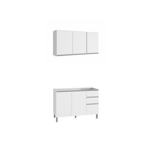 Cozinha Compacta Balcão Para Pia/Cuba E Armário Aéreo Triplo Evidence Poliman Móveis Branco