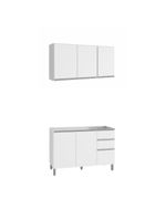 Cozinha Compacta Balcão Para Pia/Cuba E Armário Aéreo Triplo Evidence Poliman Móveis Branco