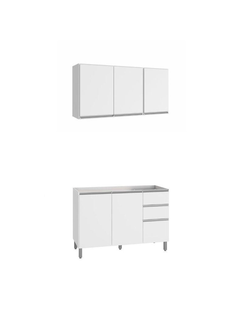 Cozinha Compacta Balcão Para Pia/Cuba E Armário Aéreo Triplo Evidence Poliman Móveis Branco