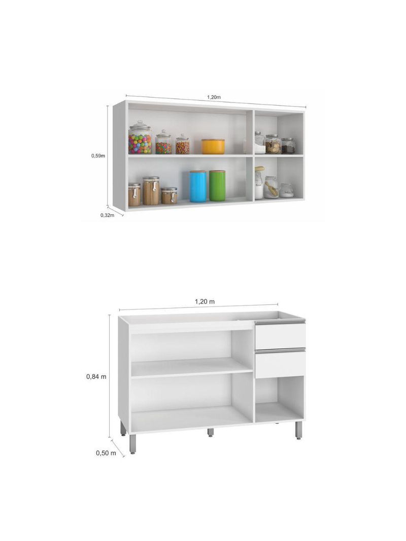 Cozinha Compacta Balcão Para Pia/Cuba E Armário Aéreo Triplo Evidence Poliman Móveis Branco