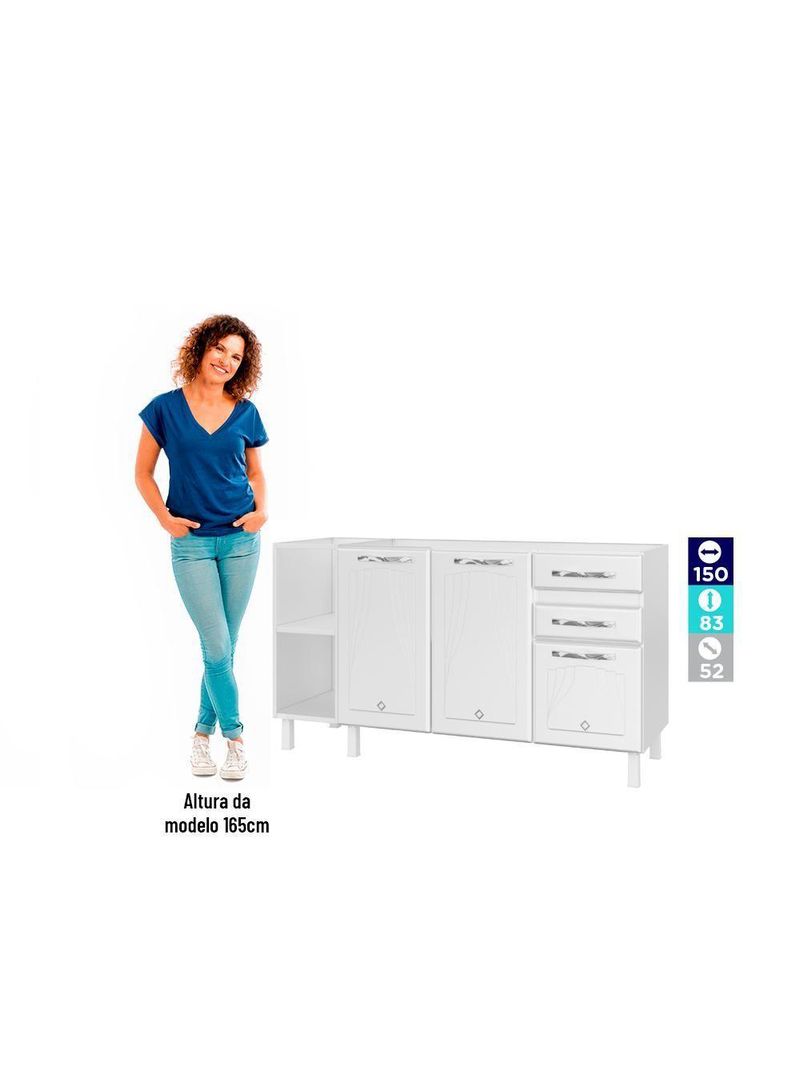 Balcão De Cozinha De Aço Telasul Star New 150cm Para Pia