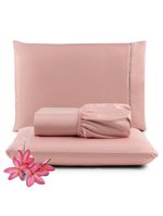 Jogo de Cama Lençol Unique Casal Padrão 400 Fios Ponto Palito 3 Peças - Rosê