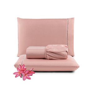 Jogo de Cama Lençol Unique Casal Padrão 400 Fios Ponto Palito 3 Peças - Rosê