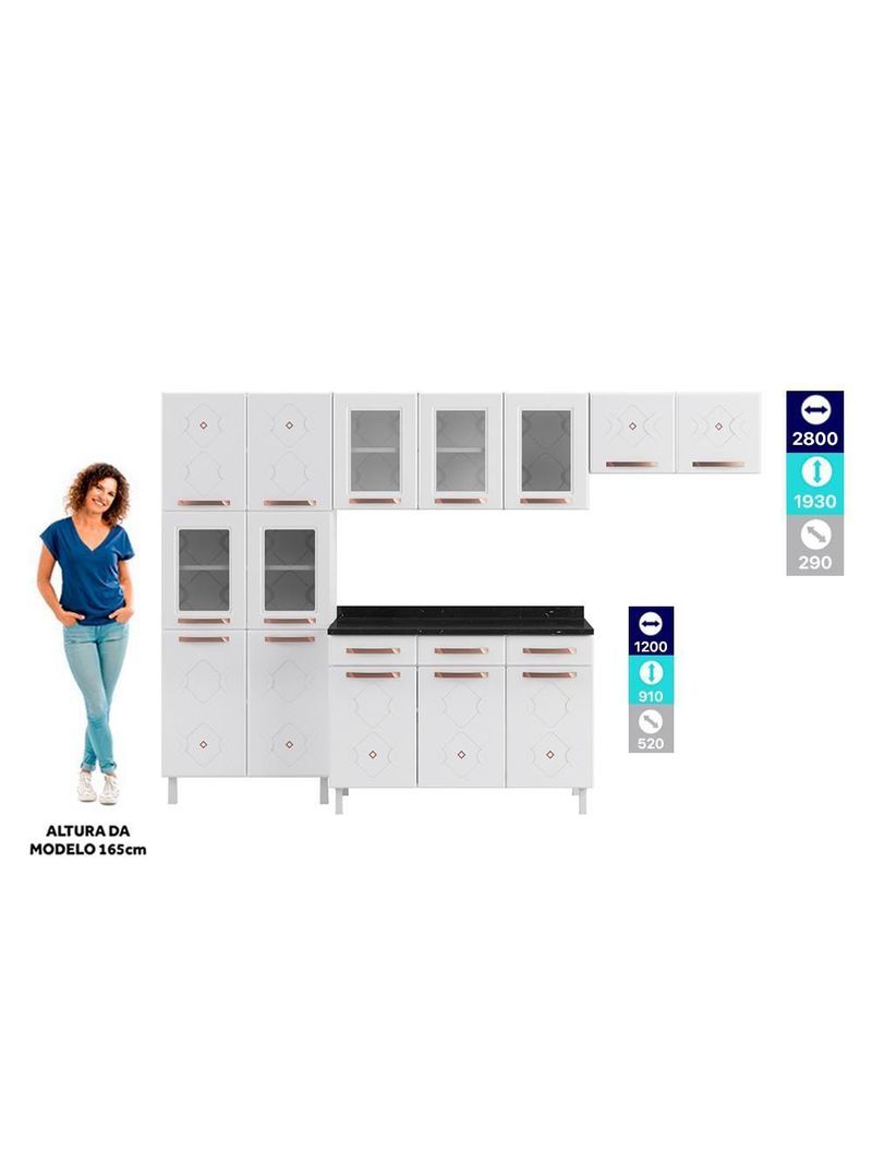 Cozinha Aço Telasul Mirage New Bco 5 Vidros C/balcão