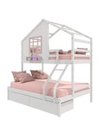 Beliche Casinha Janela Casal Solteiro 2 Gavetas Branco Rosa