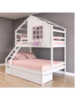 Beliche Casinha Janela Casal Solteiro 2 Gavetas Branco Rosa
