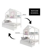 Beliche Casinha Janela Casal Solteiro 2 Gavetas Branco Rosa