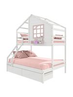 Beliche Casinha Janela Casal Solteiro 2 Gavetas Branco Rosa
