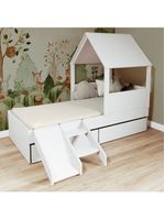 Cama Casinha Com Telhado Mdf 02 Gavetas E Escada/ Escorregador Branco Mobilistore