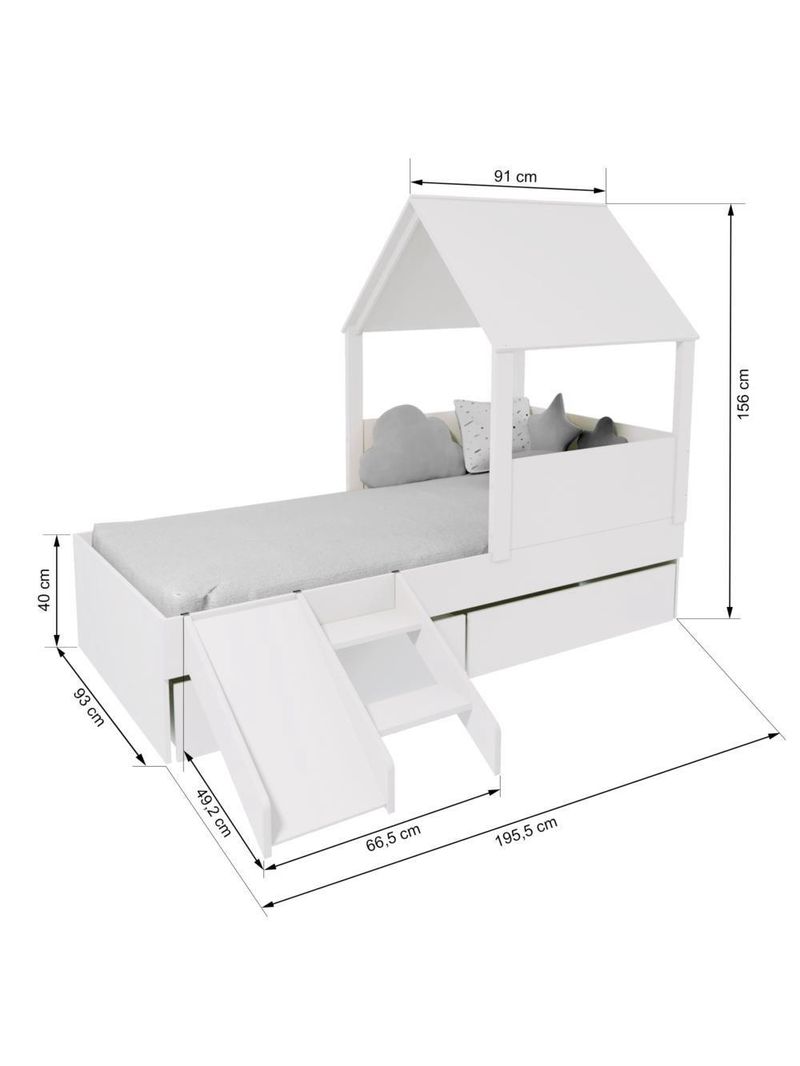 Cama Casinha Com Telhado Mdf 02 Gavetas E Escada/ Escorregador Branco Mobilistore