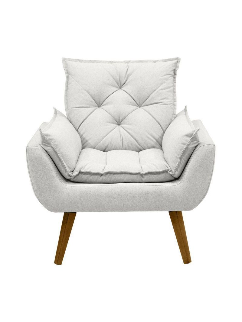 Poltrona Opala Conforto Aconchego Tecido Linho E Pés Palito Bege