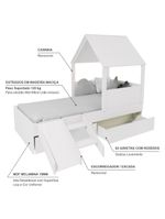Cama Casinha Com Telhado Mdf 02 Gavetas E Escada/ Escorregador Branco Mobilistore