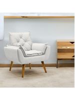 Poltrona Opala Conforto Aconchego Tecido Linho E Pés Palito Bege