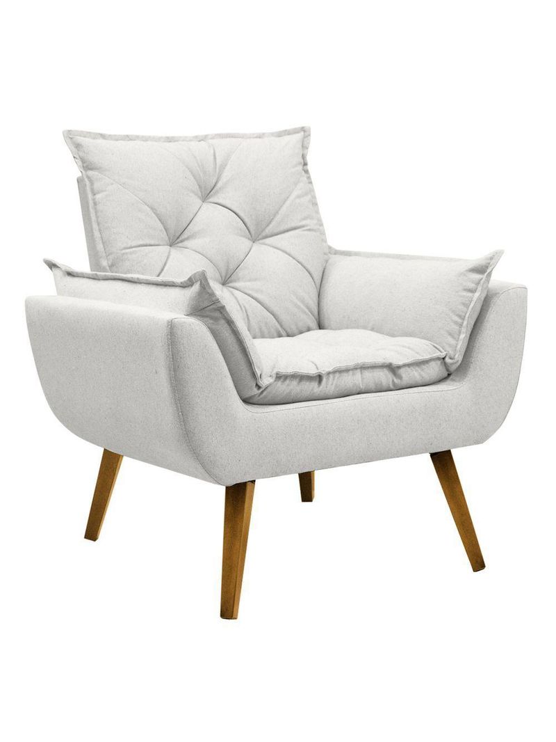 Poltrona Opala Conforto Aconchego Tecido Linho E Pés Palito Bege