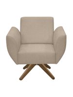 Poltrona Jolly Decorativa Com Base Madeira Em Tecido Boucle Areia