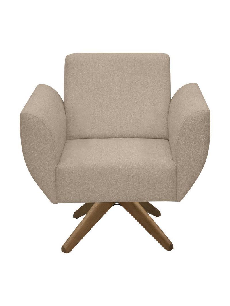 Poltrona Jolly Decorativa Com Base Madeira Em Tecido Boucle Areia