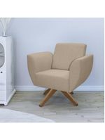 Poltrona Jolly Decorativa Com Base Madeira Em Tecido Boucle Areia