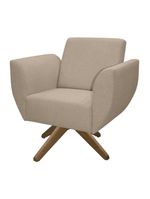 Poltrona Jolly Decorativa Com Base Madeira Em Tecido Boucle Areia