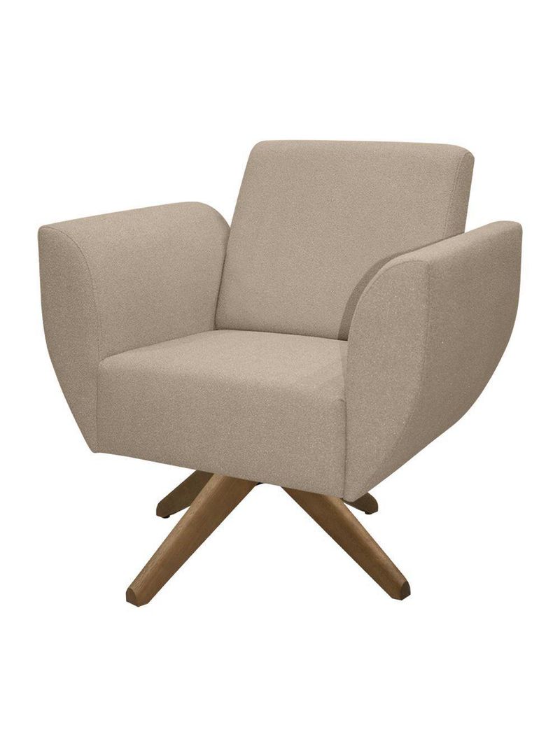 Poltrona Jolly Decorativa Com Base Madeira Em Tecido Boucle Areia