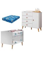 Berço Americano Ludmila Com Cômoda Infantil Duda Branco Acetinado Bétula E Colchão Ortobom - Carolina