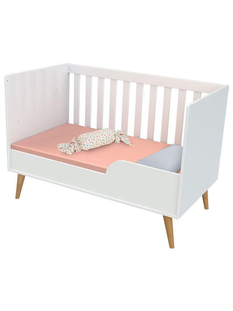 Berço Americano Ludmila Com Cômoda Infantil Duda Branco Acetinado Bétula E Colchão Ortobom - Carolina