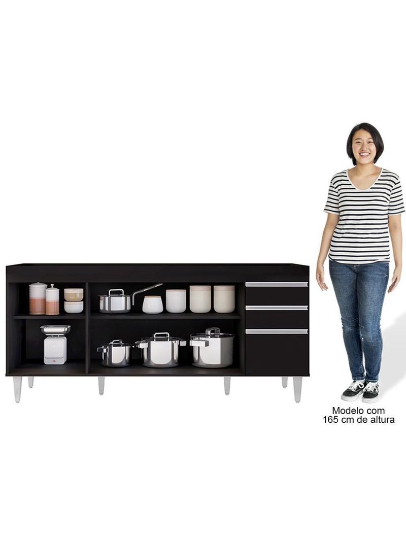 Balcão Gabinete para Pia 180cm Dallas Preto - Lumil