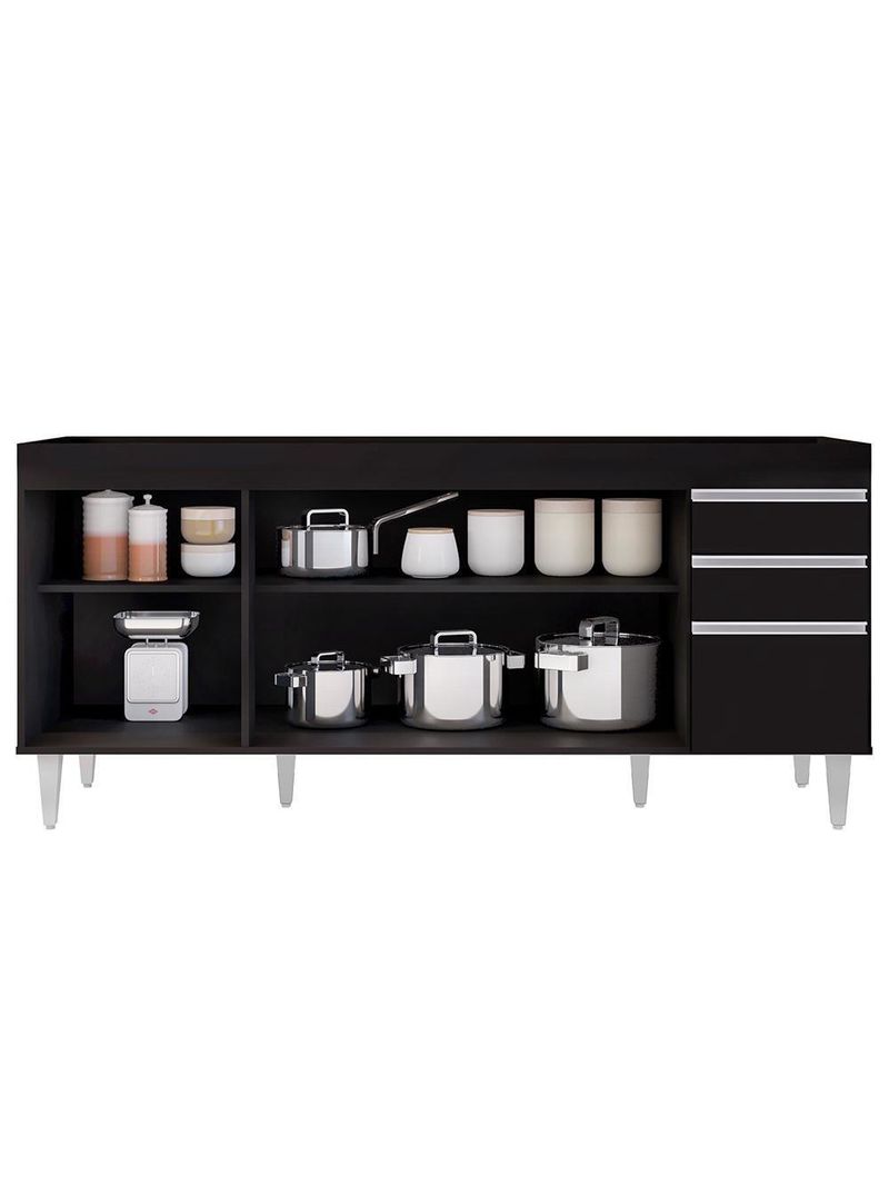 Balcão Gabinete para Pia 180cm Dallas Preto - Lumil