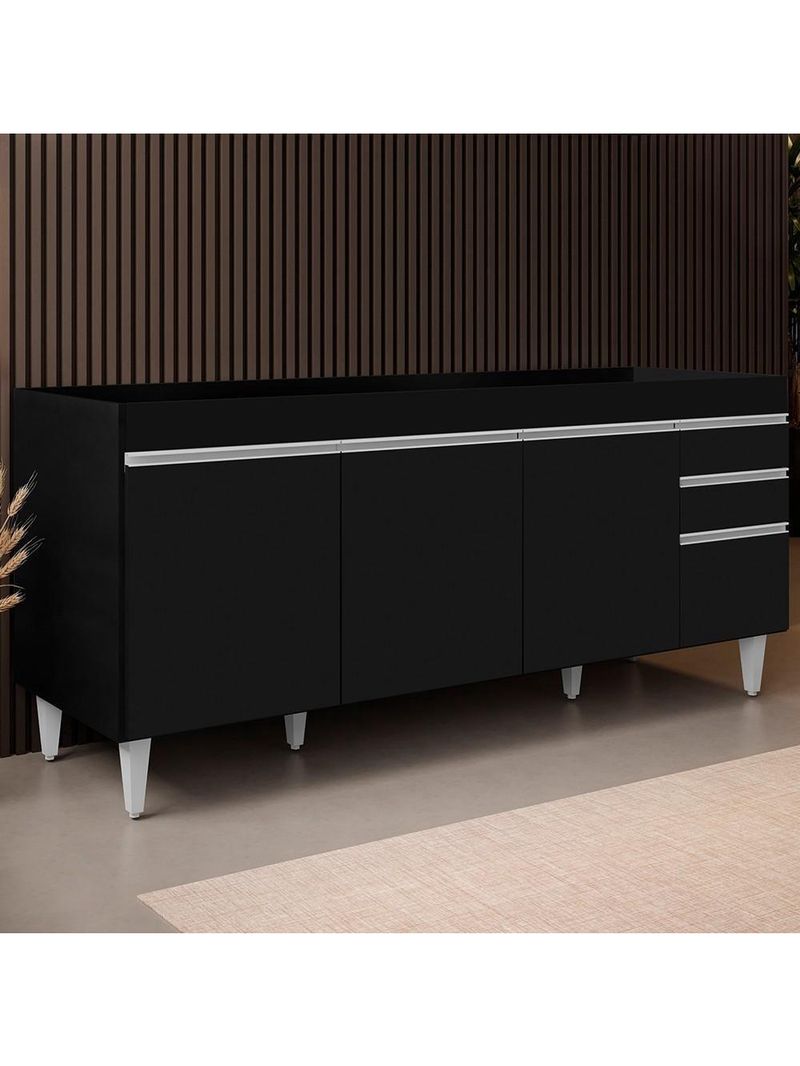 Balcão Gabinete para Pia 180cm Dallas Preto - Lumil