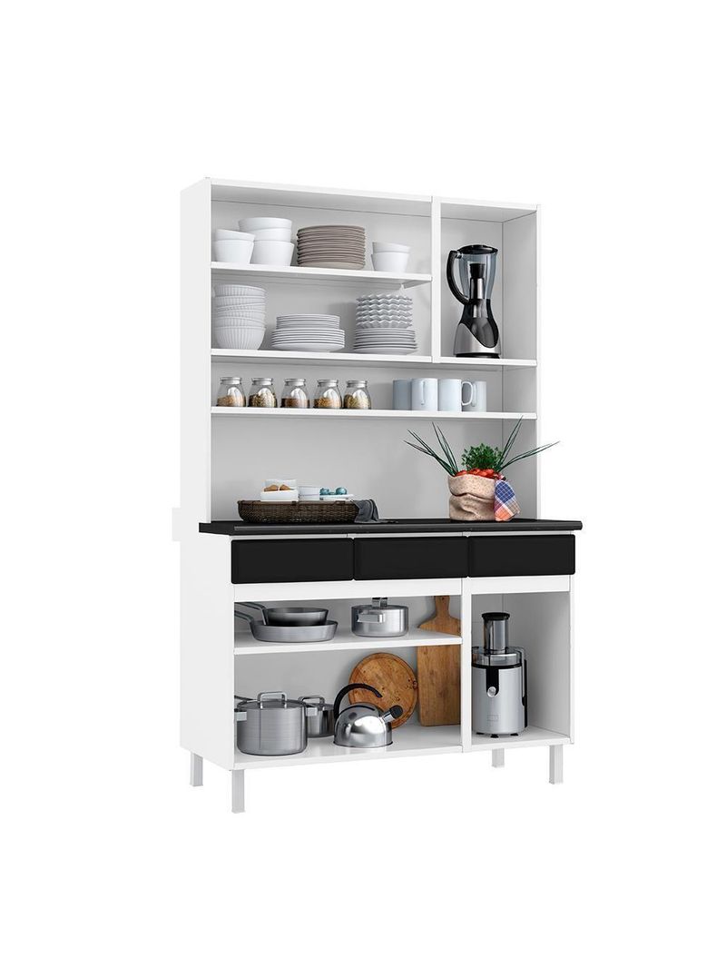Armário De Cozinha De Aço Kit Triplo Telasul Preto Star New