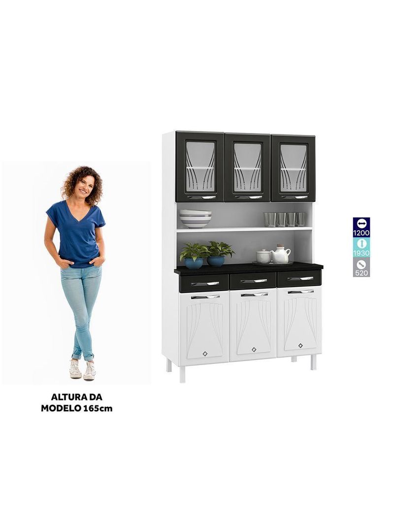 Armário De Cozinha De Aço Kit Triplo Telasul Preto Star New